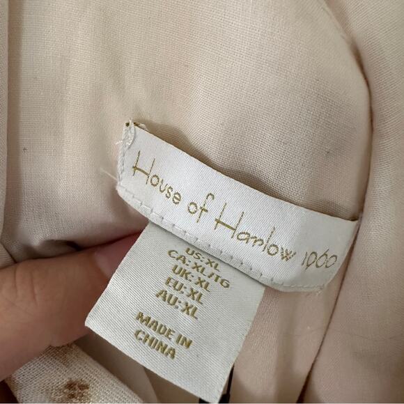 House of Harlow Linen Deep V Tiered Floral Dress In Tan XL - Picture 4 of 6